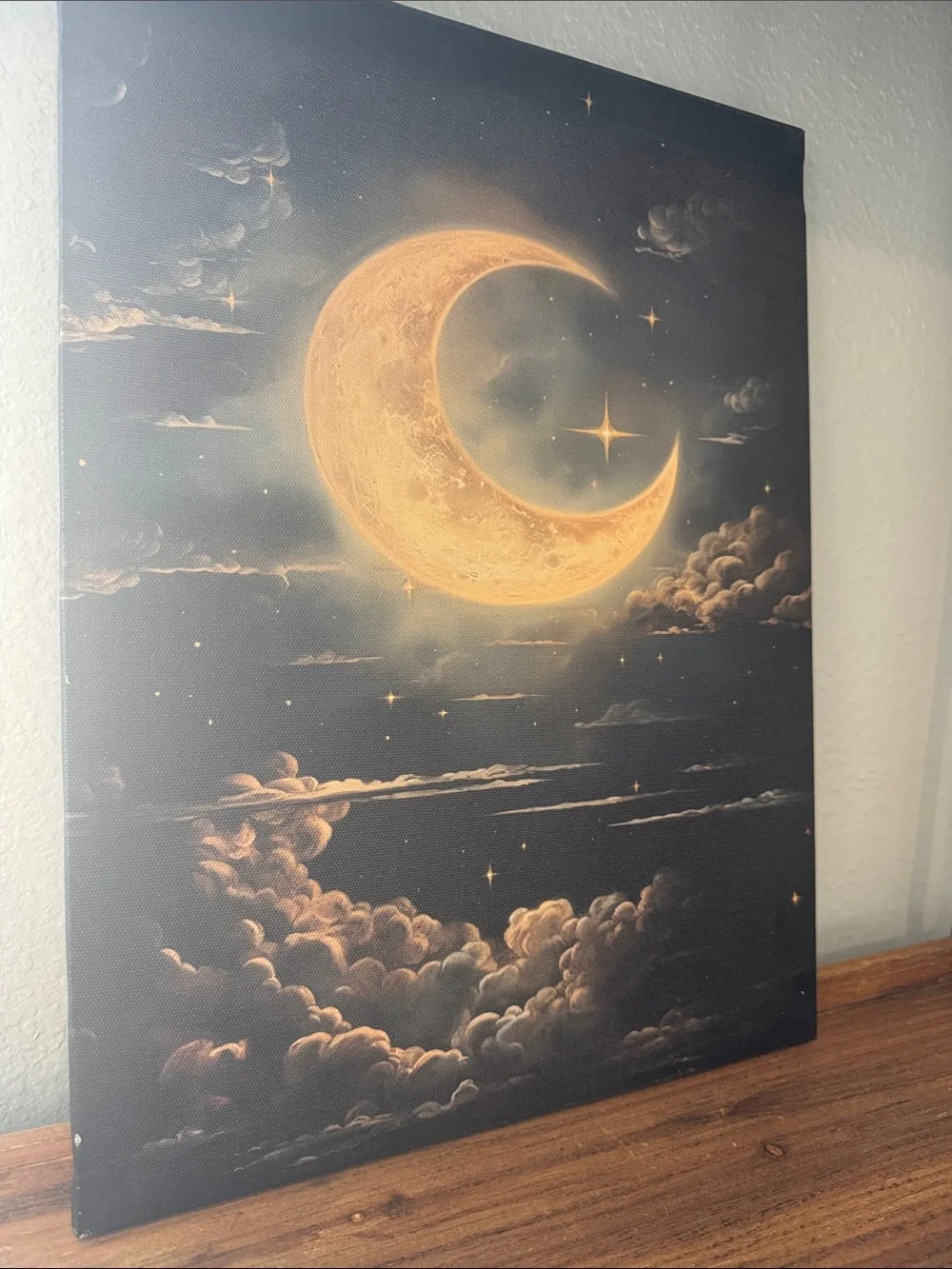 Golden Crescent Moon Canvas Wall Art - Home Wall Decor
